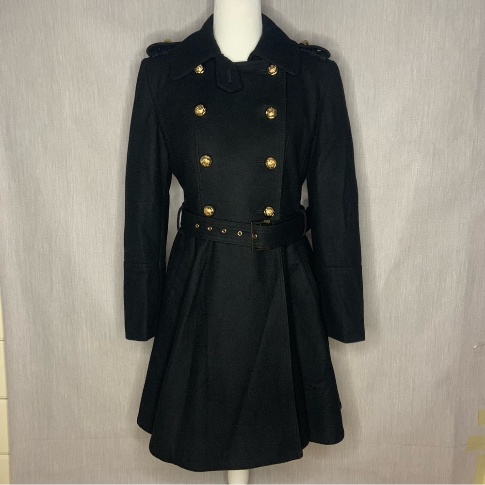 Miss Sixty Black Double Breasted Wool Blend Belted Trench Coat | Size Medium